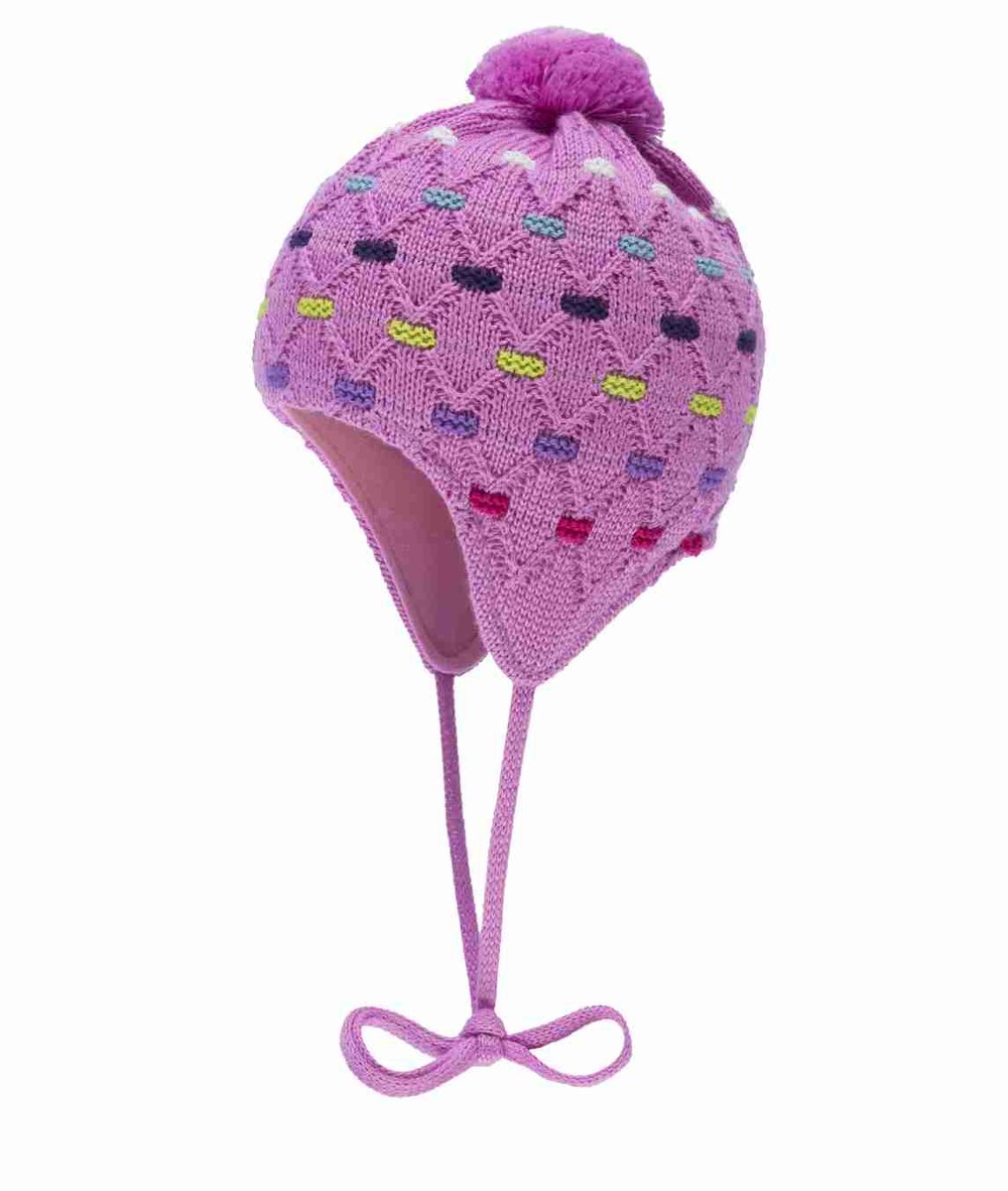 Czapka dziewczęca z pomponem, wiązana, różowa, Döll