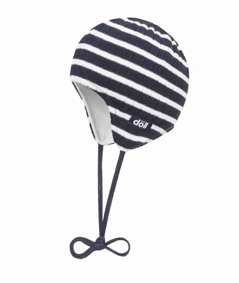 Czapka dziecięca, wiązana, granatowa, paski, Döll