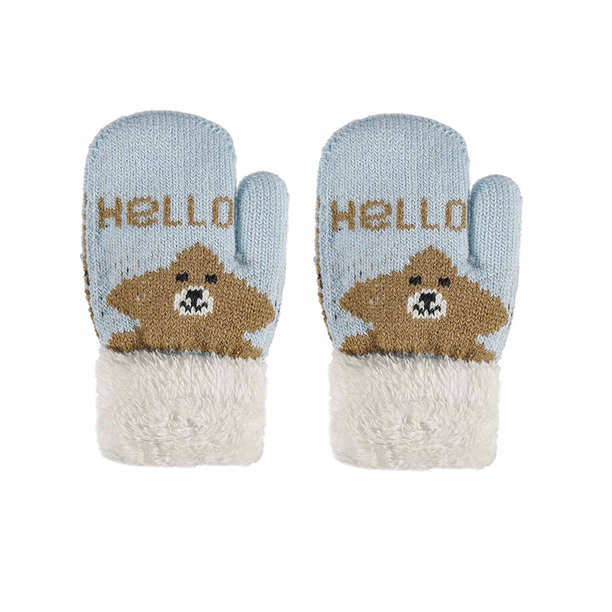 Rękawiczki dziecięce jeden palec ocieplone futerkiem jasnoniebieskie