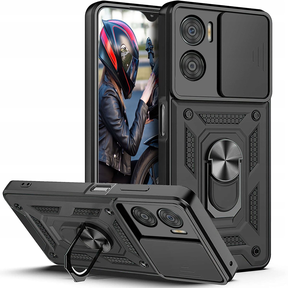 Etui do Motorola Moto E22 | E22i PANCERNE SLIDE RING CASE + SZKŁO 9H