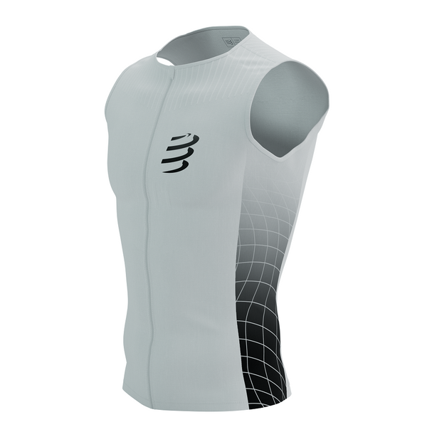 COMPRESSPORT Triathlonowa koszulka kompresyjna TRI POSTURAL AERO TANK TOP black/white print