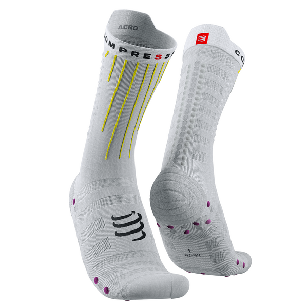 COMPRESSPORT Skarpetki rowerowe AERO SOCKS white/safe yellow/neon pink