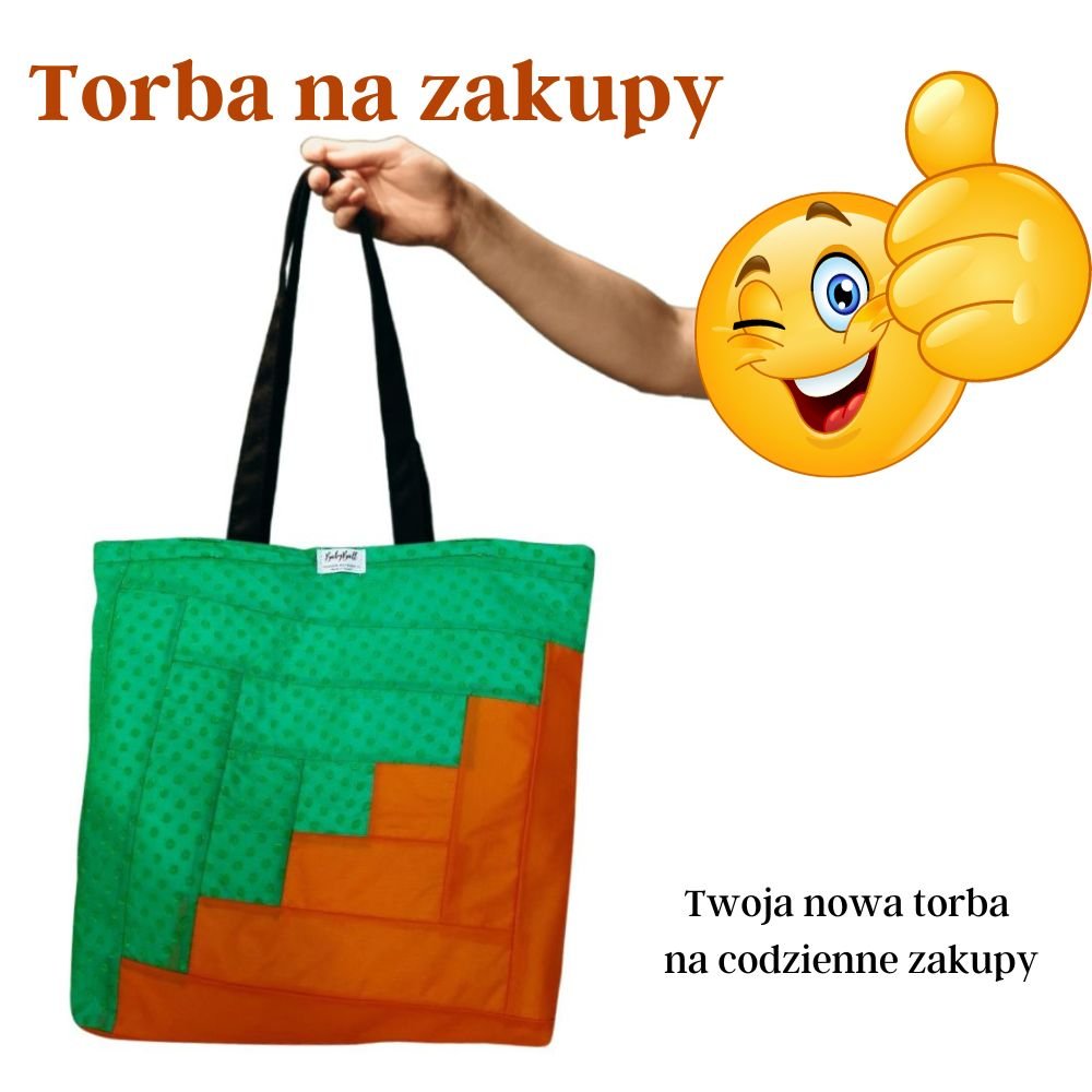 Torba na zakupy kolorowa shopperka – GREEN WITH ORANGE