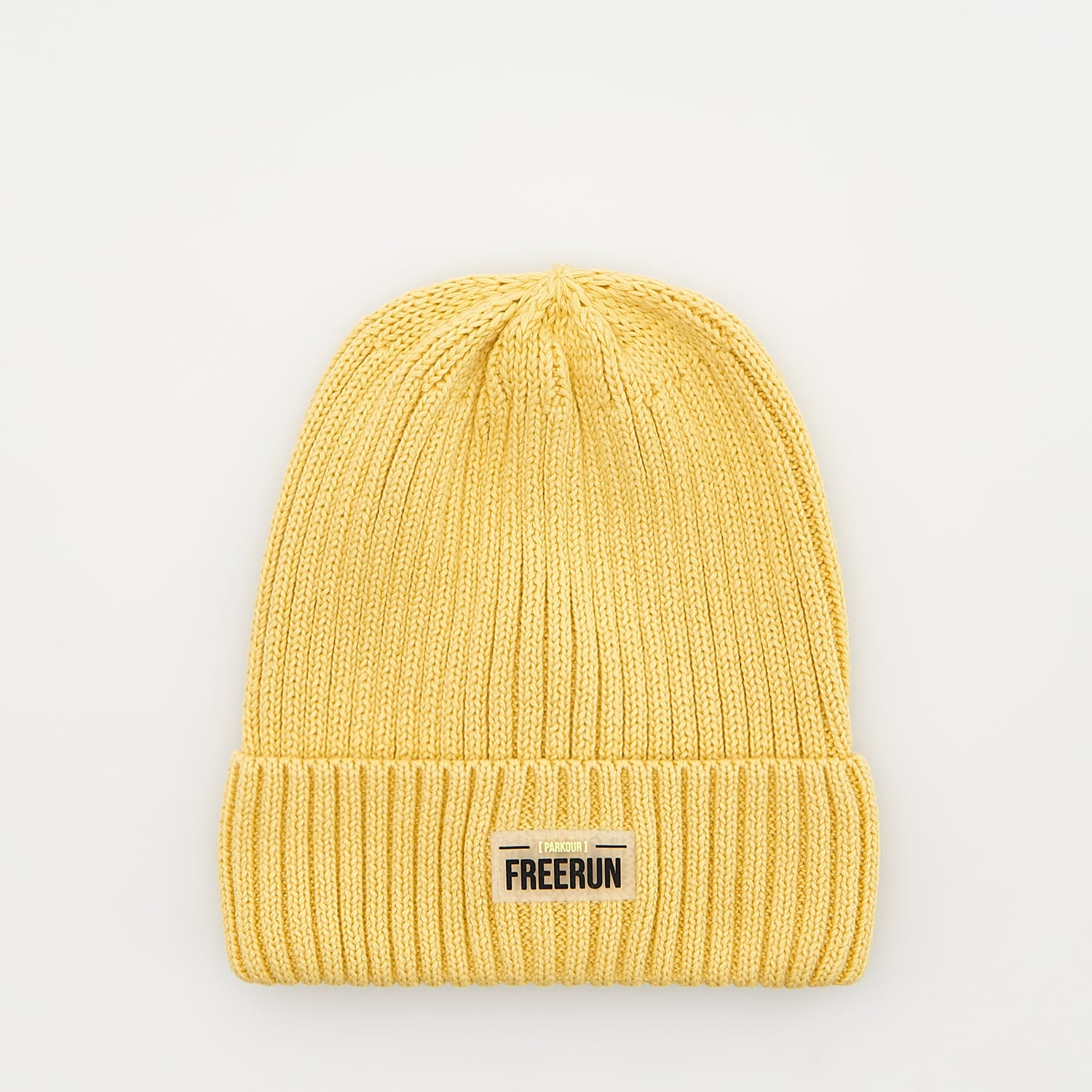 Reserved - Prążkowana czapka z naszywką - Żółty