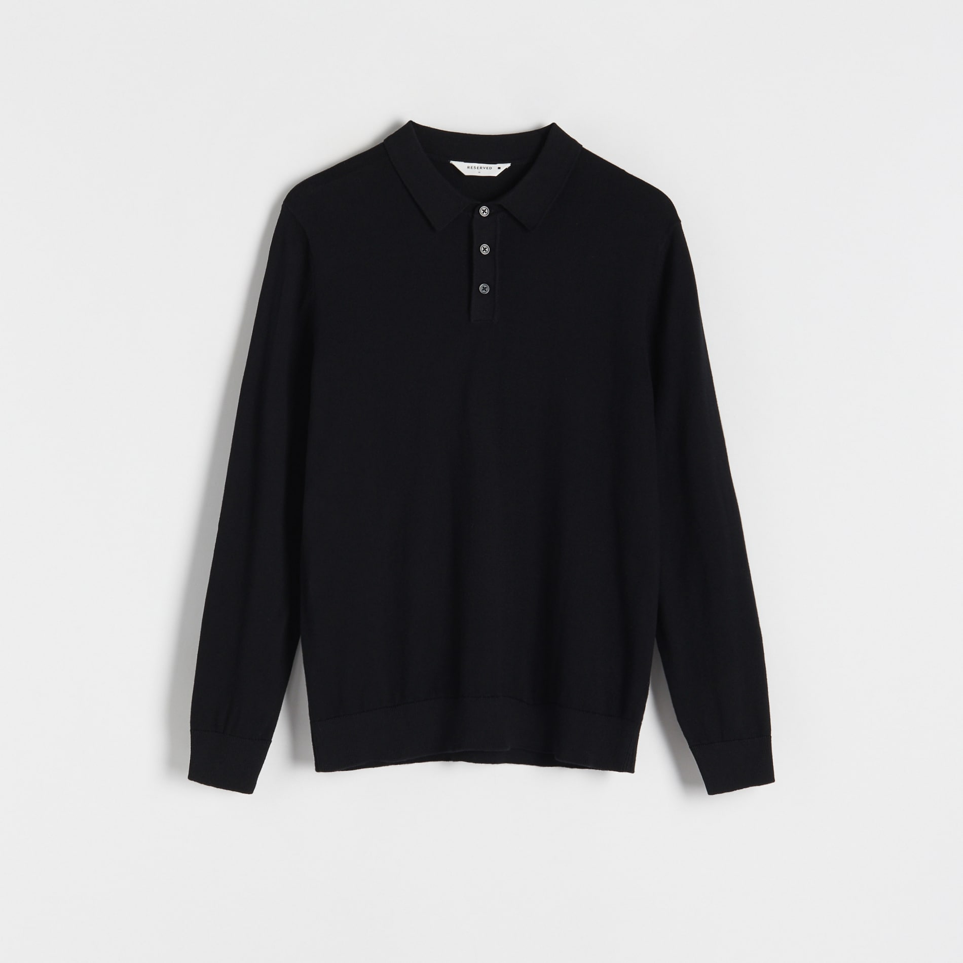 Reserved - Bawełniany longsleeve polo - Czarny