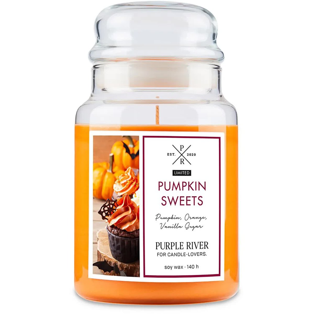 Świeca zapachowa sojowa w szkle duża Purple River 623 g - Dynia Pumpkin Sweets
