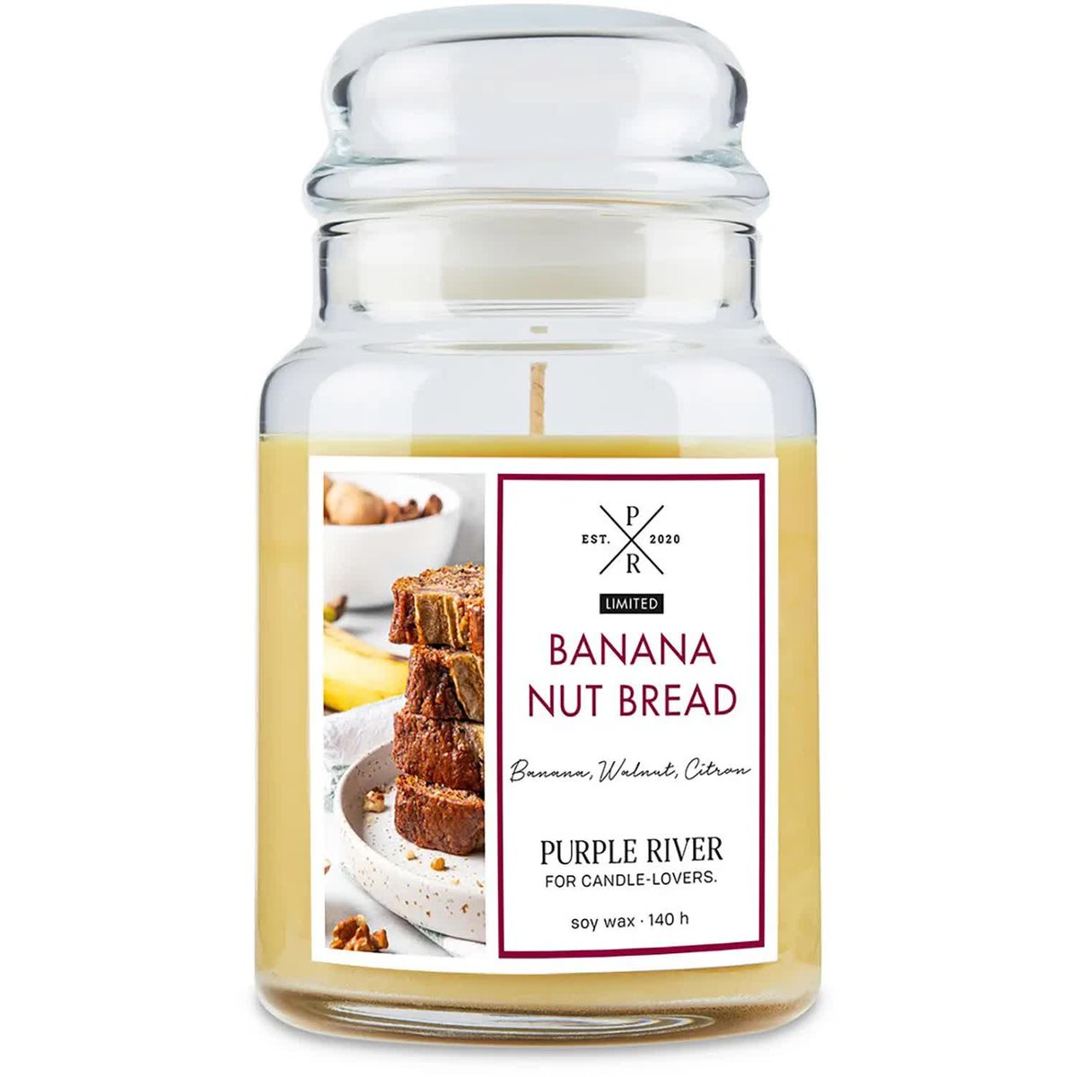 Świeca zapachowa sojowa w szkle duża Purple River 623 g - Bananowy chlebek Banana Nut Bread
