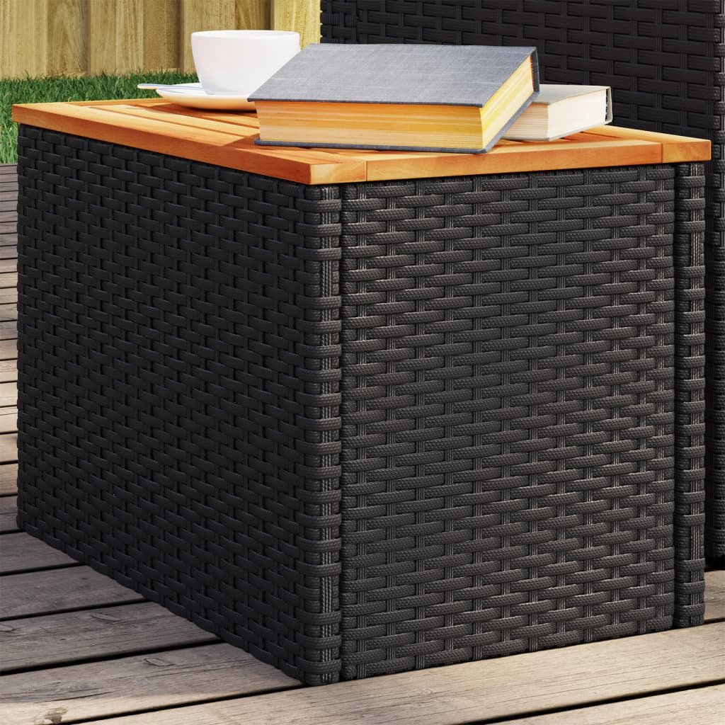 vidaXL Stoliki ogrodowe, 2 szt, czarne, 55x34x37cm, rattan PE i drewno