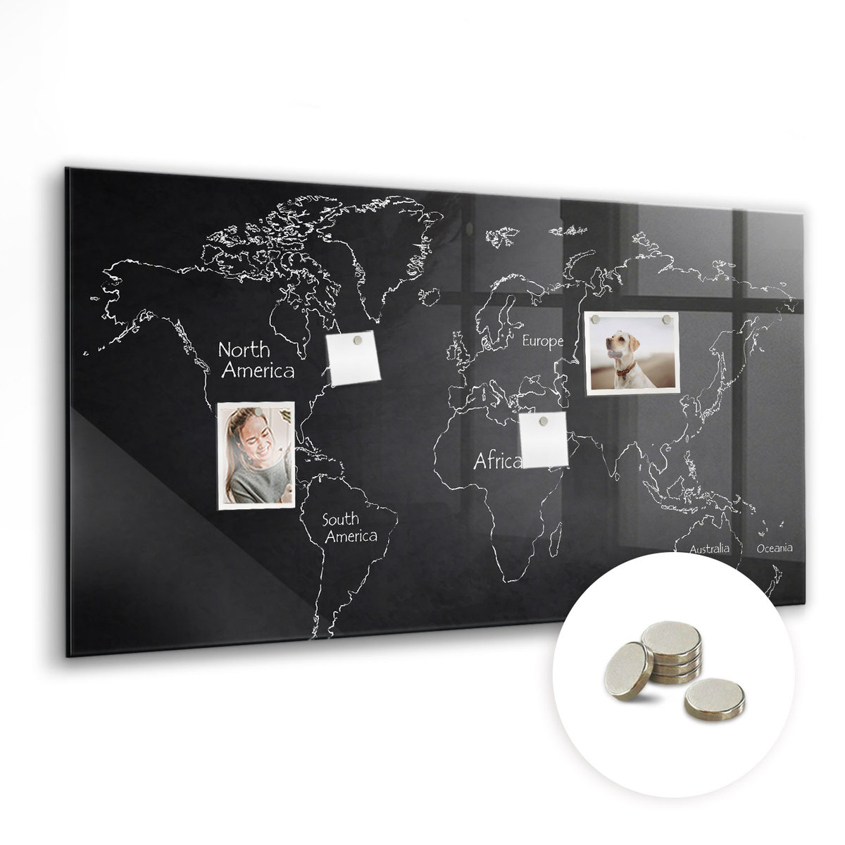 Szklana Tablica Magnetyczna - 120x60 cm, Mapa świata kraje