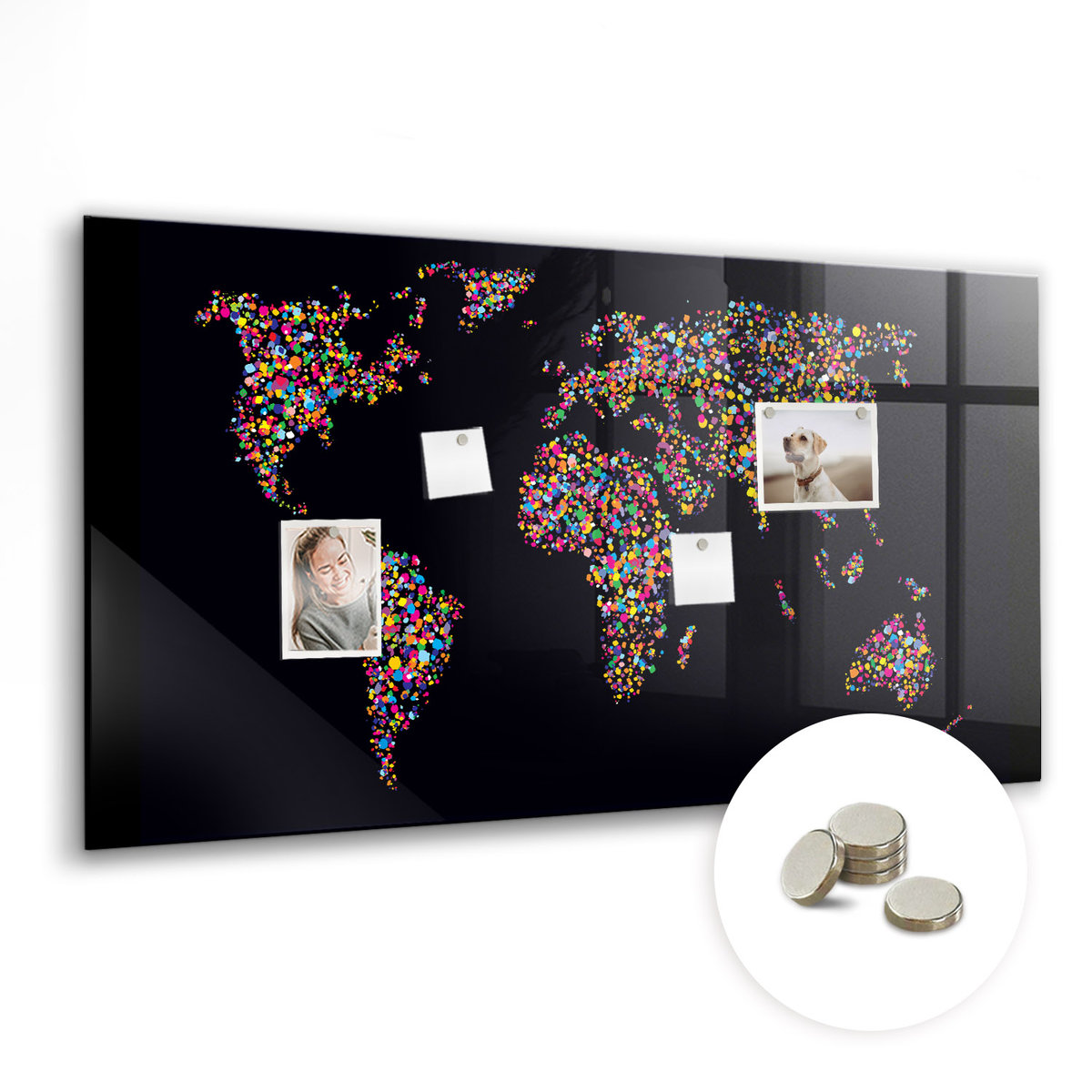Tablica Magnetyczna do Biura z Magnesami - 120x60 cm, Mapa świata z kropek