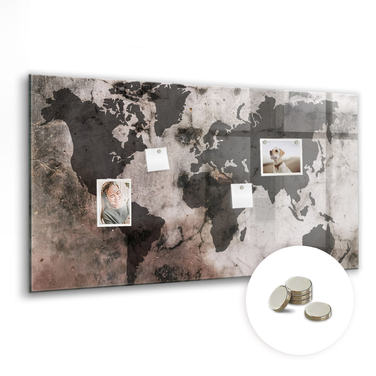 Bezramowa Tablica Magnetyczna ze Szkła - 120x60 cm, Mapa świata beton