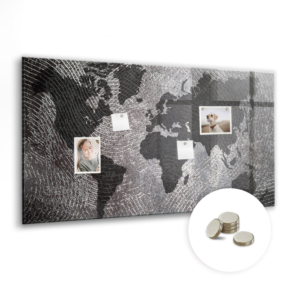 Tablica Magnetyczna do Biura z Magnesami - 120x60 cm, Mapa świata beton