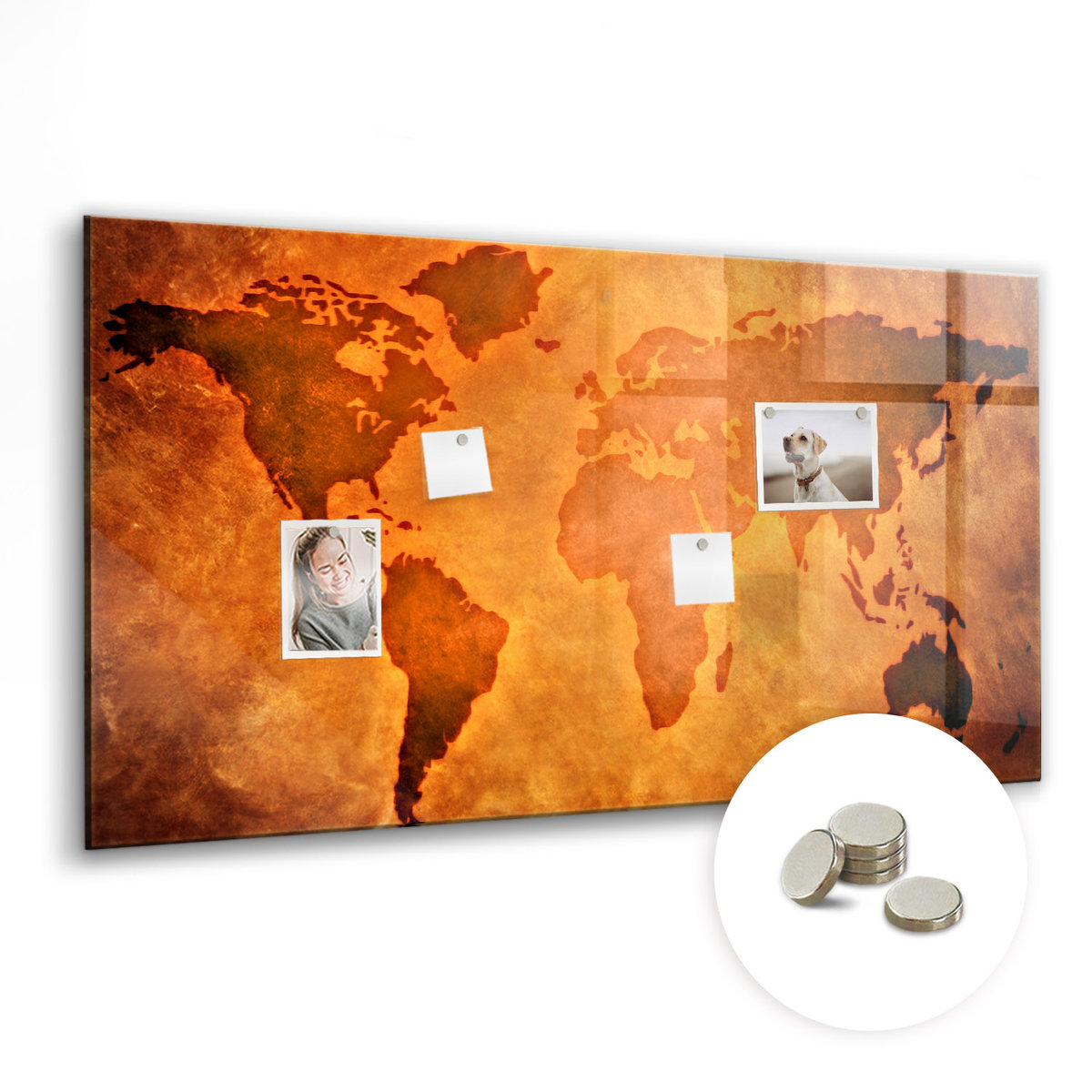 Szklana Tablica Magnetyczna - 120x60 cm, Duża mapa świat