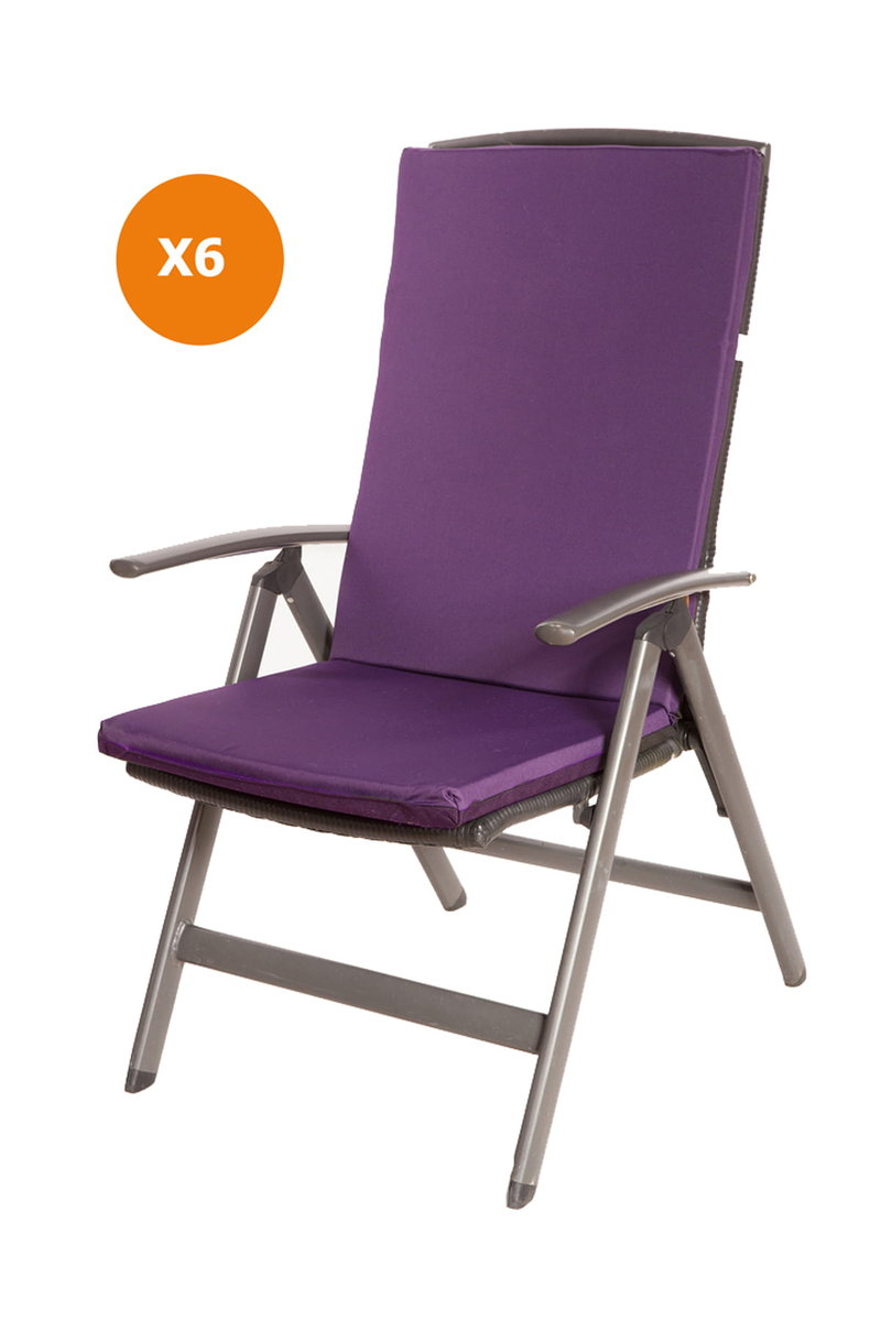 Poduszki na fotel ogrodowy, 110x47x4cm, komplet 6szt., fioletowe poduszki ogrodowe, płaska poduszka, poduszka na krzesło z wysokim oparciem, poduszk..