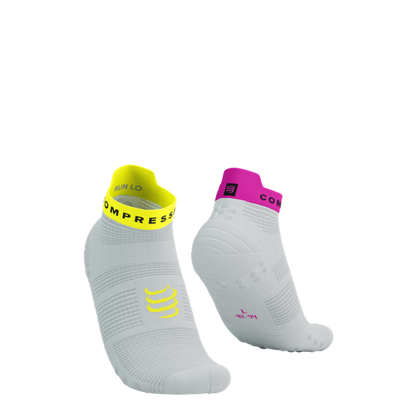 COMPRESSPORT Skarpetki do biegania krótkie ProRacing Socks V4 white/safety yellow/neon pink