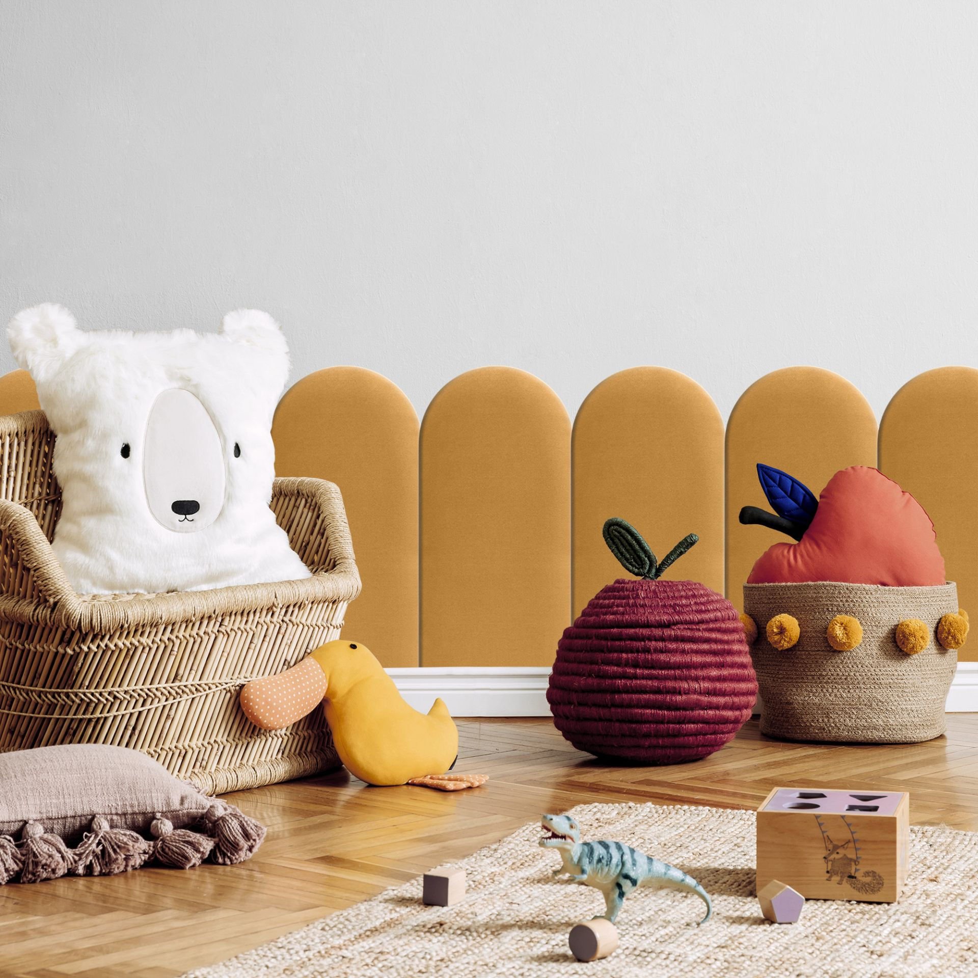 Panel Ścienny Tapicerowany 3D Płotek 30X60 Cm Zółty Welurowy