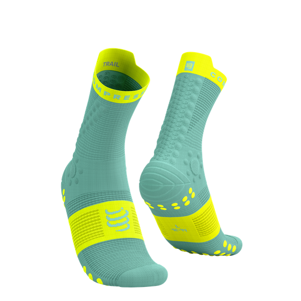 COMPRESSPORT Skarpetki do biegania trailowe ProRacing Socks V4 Trail shell blue/safety yellow