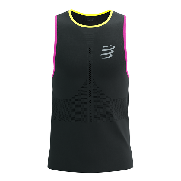 COMPRESSPORT Koszulka biegowa PRO RACING SINGLET black/safe yellow/neo pink