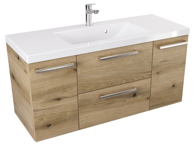 Szafka Wisząca Z Umywalką ATHD 100 cm D - Dąb Evoke Coast Mat - Uchwyty Stal Szczotkowana