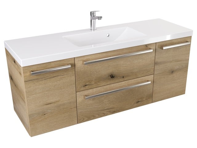 Szafka Wisząca Z Umywalką ATHD 120 cm D - Dąb Evoke Coast Mat - Uchwyty Stal Szczotkowana