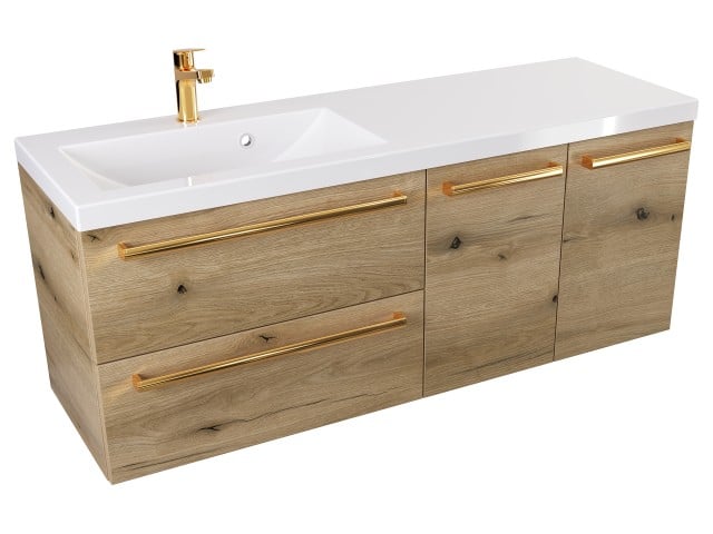 Szafka Wisząca Z Umywalką ATHD 120 cm SD Lewa - Dąb Evoke Coast Mat - Uchwyty Złote Polerowane