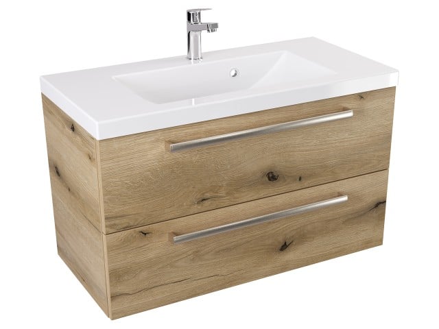 Szafka Wisząca Z Umywalką ATHD 80 cm - Dąb Evoke Coast Mat - Uchwyty Stal Szczotkowana