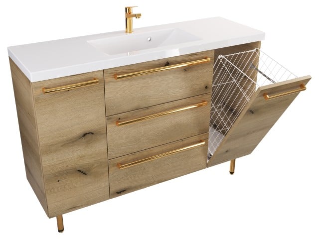 Szafka Stojąca Z Umywalką ATHD 120 cm DK - Dąb Evoke Coast Mat - Uchwyty Złote Polerowane