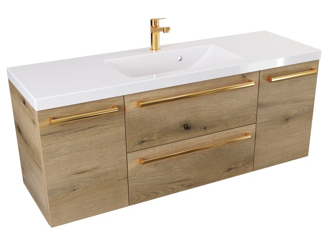 Szafka Wisząca Z Umywalką ATHD 120 cm D - Dąb Evoke Coast Mat - Uchwyty Złote Polerowane