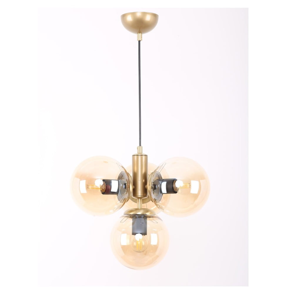 Lampa wisząca w żółto-złotym kolorze ze szklanym kloszem ø 15 cm Hector – Squid Lighting