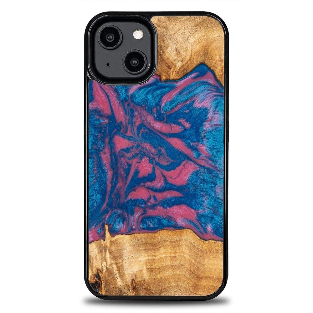 etui z drewna i żywicy na iPhone 15 Pro Bewood Unique Vegas - różowo-niebieskie