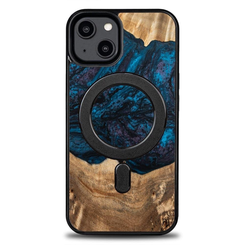 etui z drewna i żywicy na iPhone 15 Plus MagSafe Bewood Unique Neptun - granatowo-czarne