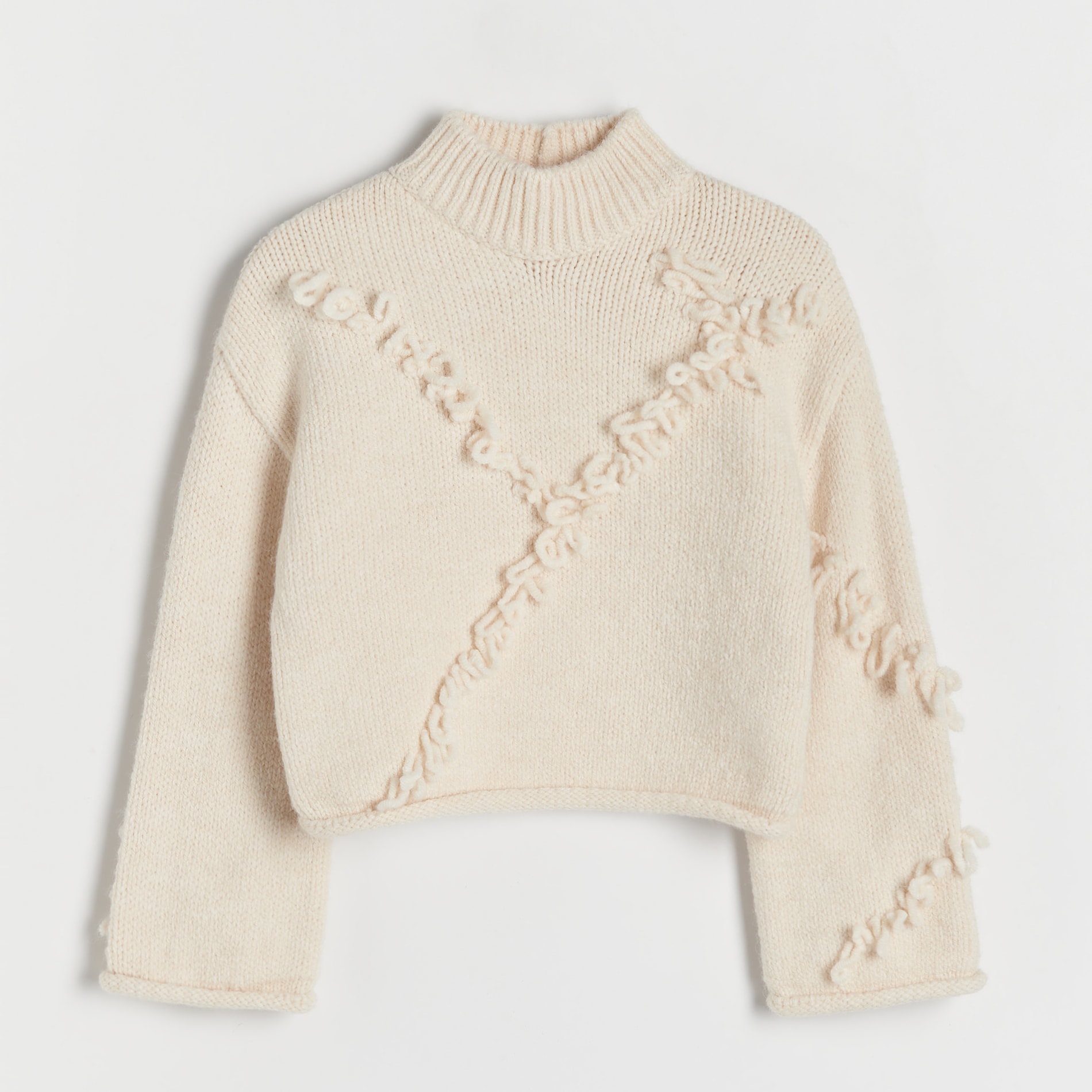 Reserved - Sweter z frędzlami - Kremowy