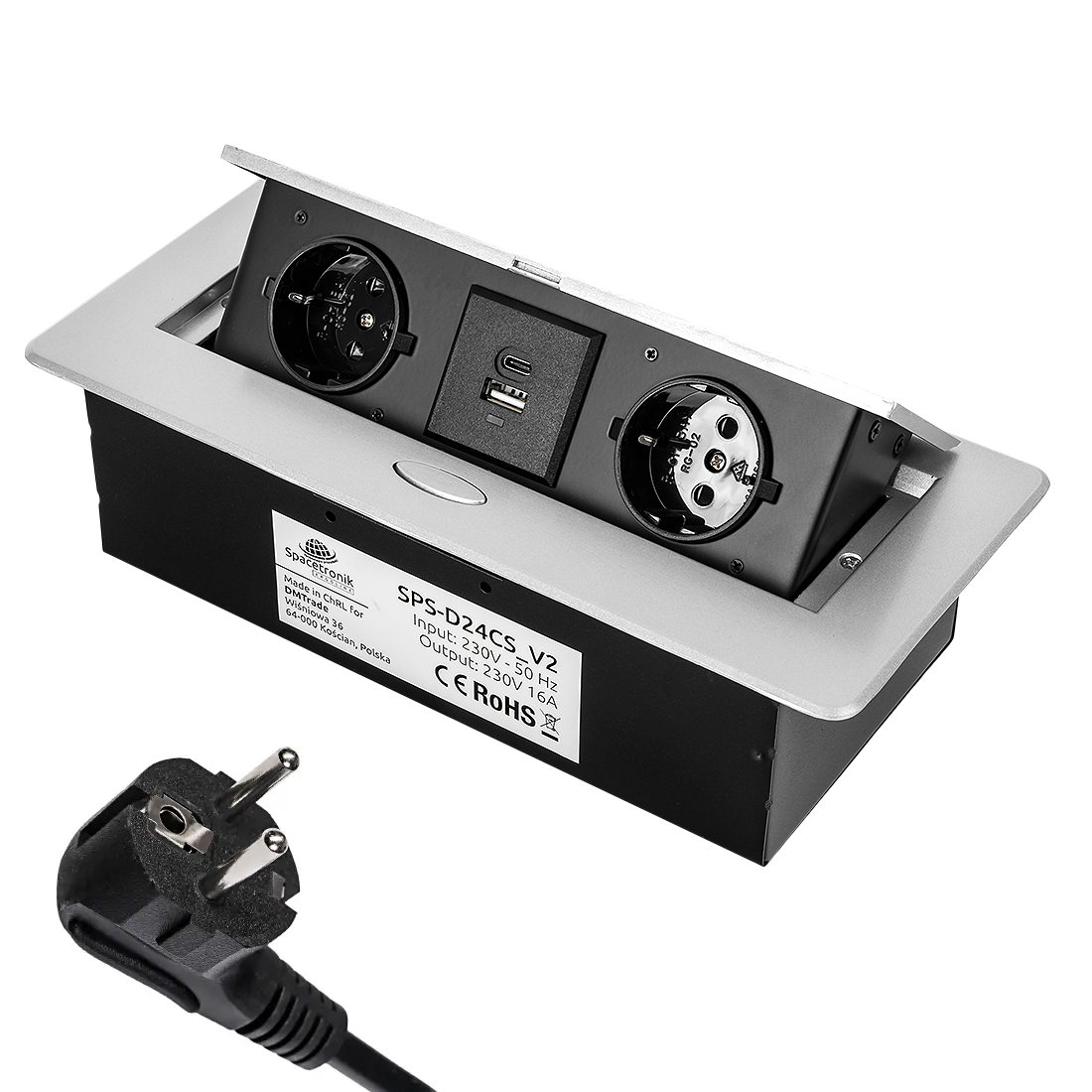 Gniazdo Blatowe Otwierane Spacetronik Sps-D24Cs V2 Elegancki i Nowoczesny design ładowarka do smartfona