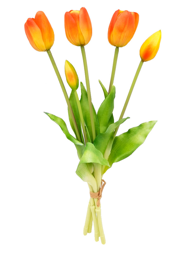 Tulipany silikonowe jak żywe pomarańczowe bukiet 5 sztuk gumowe 39 cm