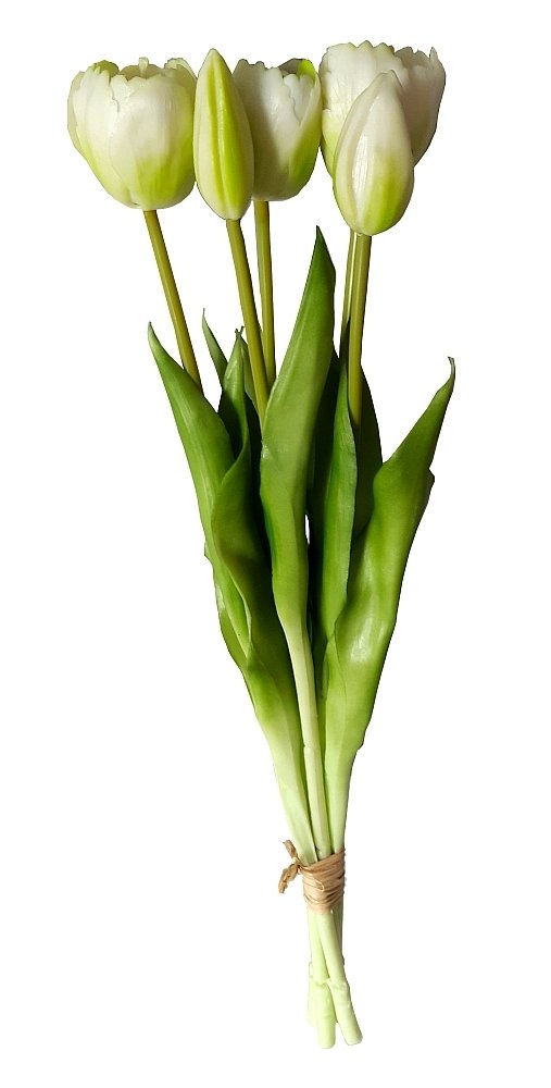 Tulipany silikonowe jak żywe białe bukiet 5 sztuk gumowe 43 cm