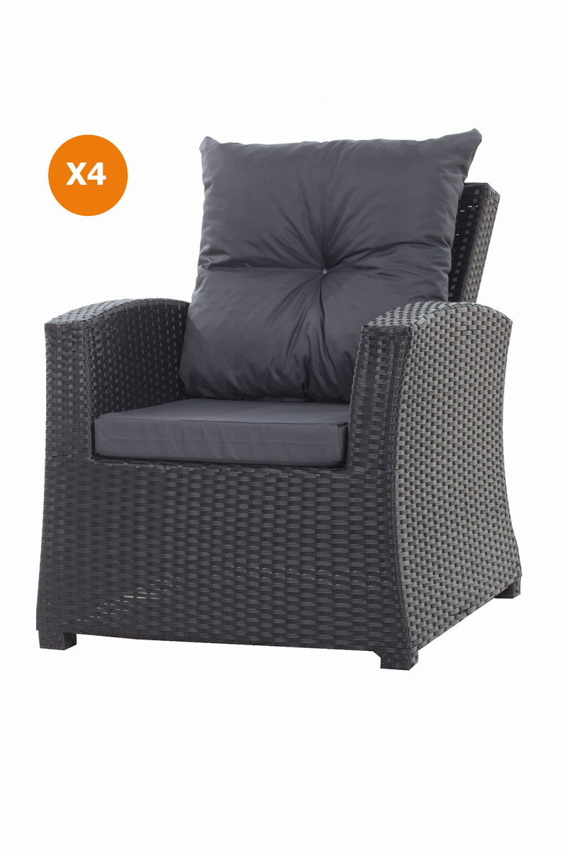 Poduszka na fotel ogrodowy z rattanu, 52x56x7cm+ 50x56cm., 4szt., antracyt