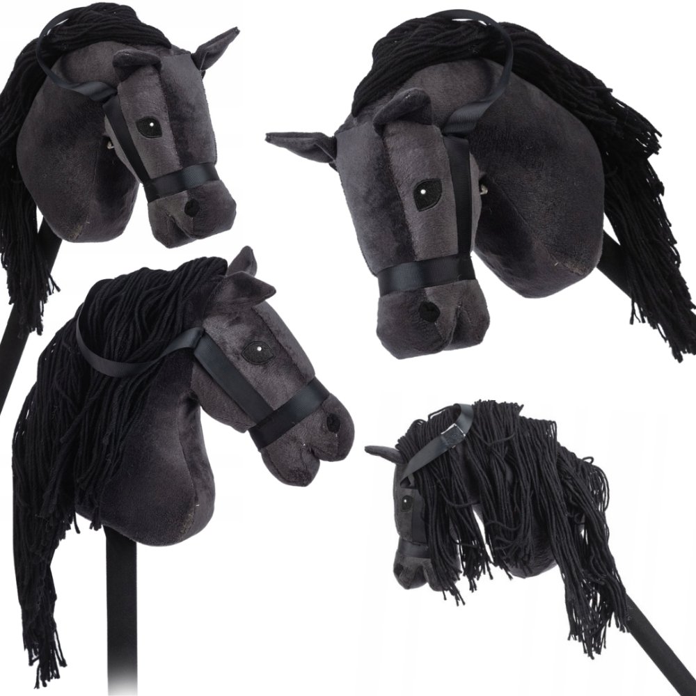 GŁOWA KONIA NA KIJU HOBBY HORSE DŹWIĘK PLUSZOWY piękny CZARNY