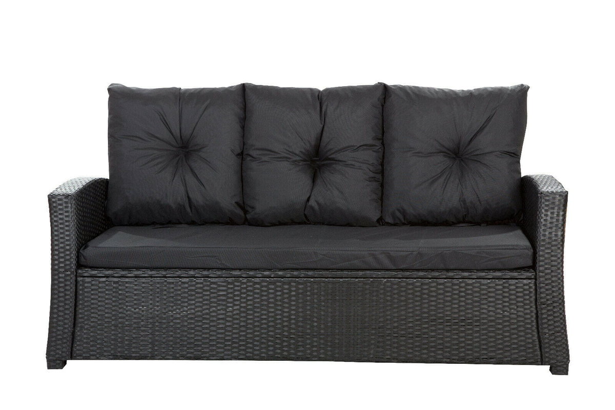 Poduszki na sofę, czarne, 168x52x7+ 3*50x56cm, poduszki na meble ogrodowe