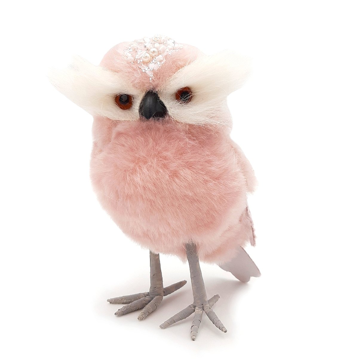 Sowa różowa z futerkiem figurka glamour 14 cm