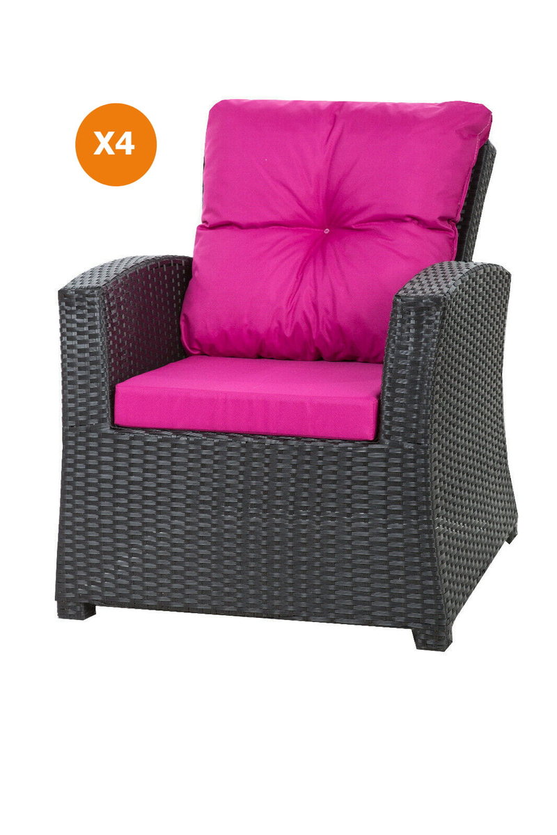Poduszka na fotel ogrodowy z rattanu, 52x56x7cm+ 50x56cm., 4szt., różowy