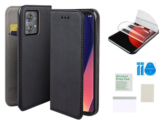 Etui z klapką do MOTOROLA EDGE 40 NEO czarny, obudowa + folia hydrożelowa