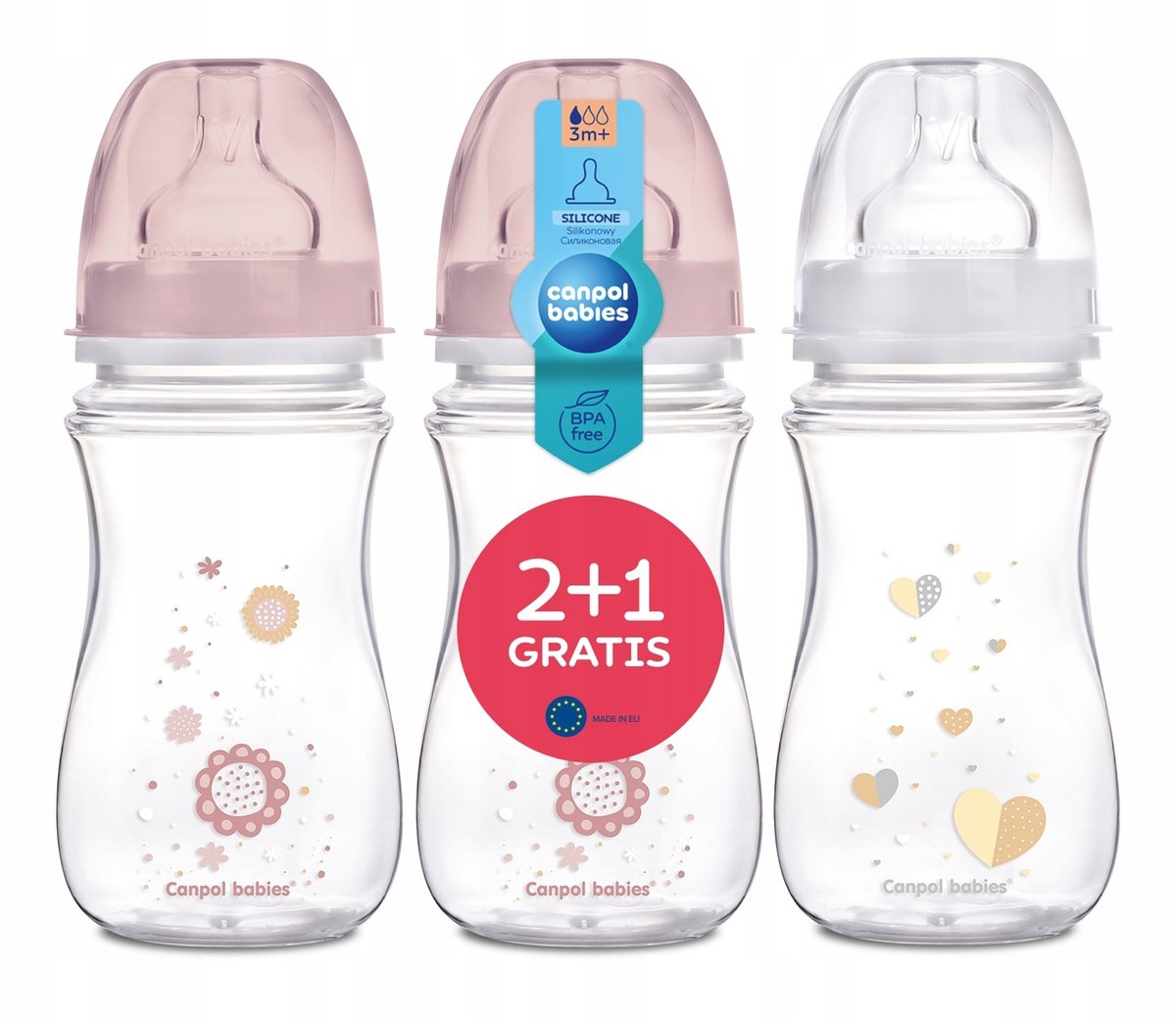 Canpol babies zestaw 3 butelek szerokich antykolkowych 240ml NEWBORN ze smoczkami 3m+