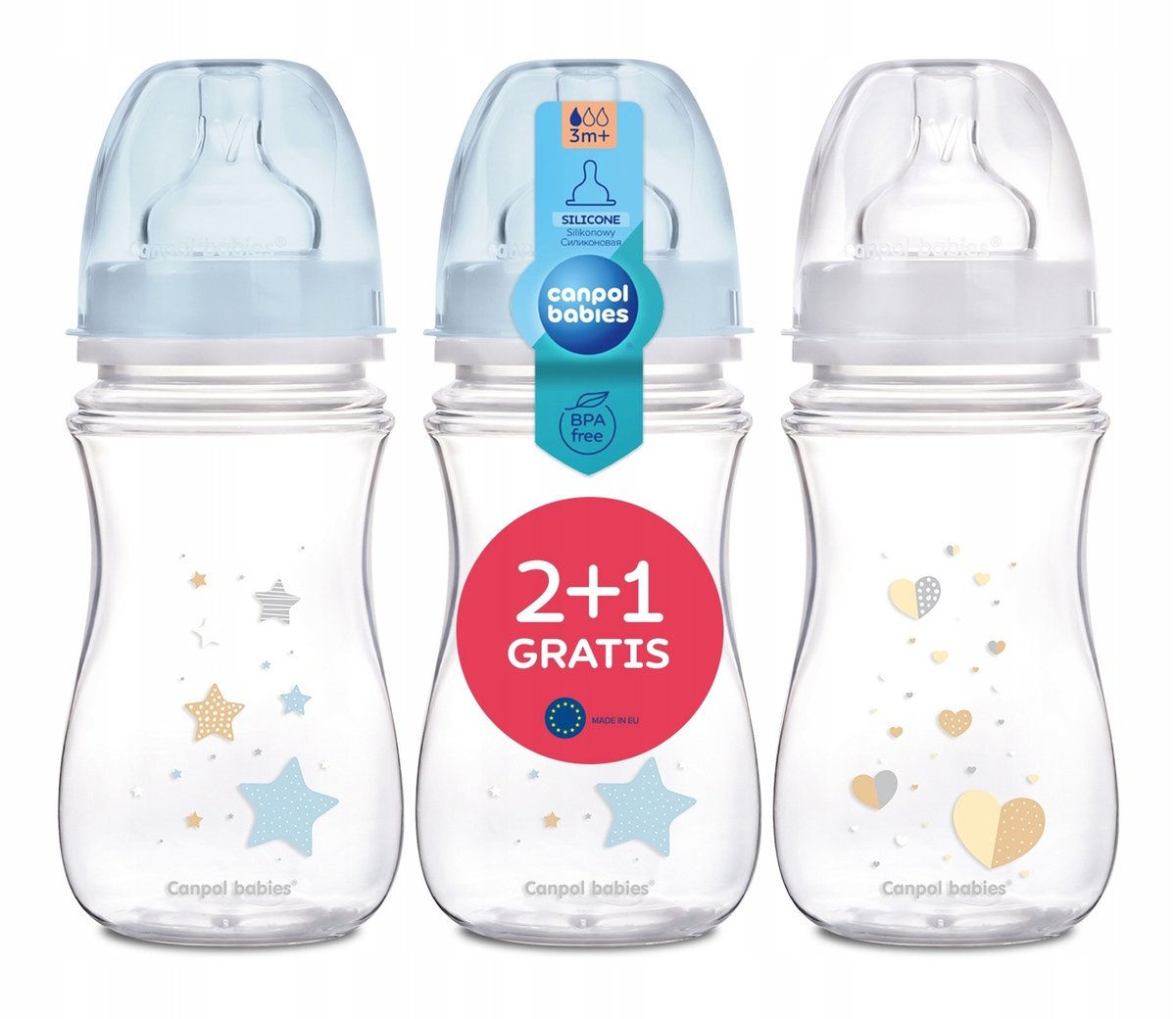 Canpol babies zestaw 3 butelek szerokich antykolkowych 240ml NEWBORN ze smoczkami 3m+