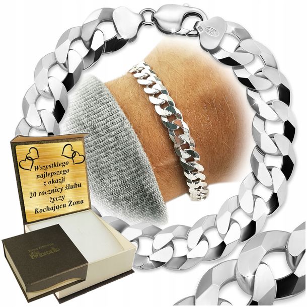 ﻿Srebrna Bransoleta Męska Pancerka 8mm/23cm Diamentowana 925 Grawer GRATIS