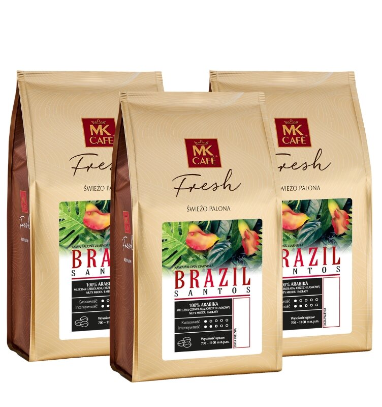 ZESTAW - Kawa ziarnista MK Cafe Fresh Brazil Santos 3x1kg