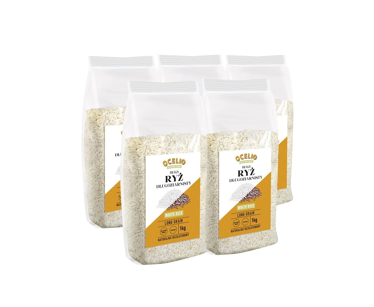 Ocelio bezglutenowy ryż biały długoziarnisty 1 kg (ZESTAW  5 szt.)