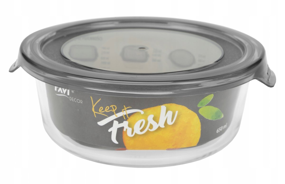Keep It Fresh Pojemnik Ze Szkła Żaroodpornego 650Ml (Okrągły) Wz. Grey
