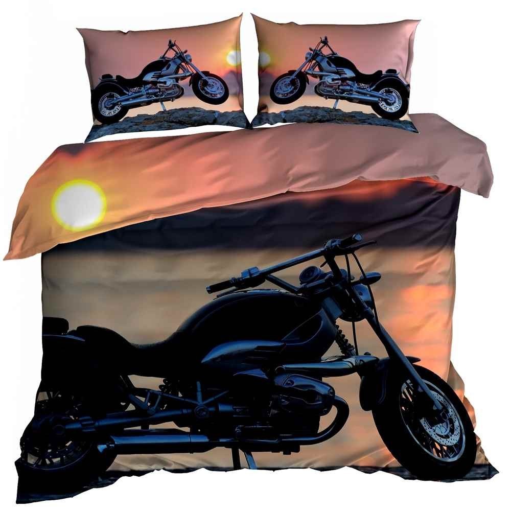 Pościel 3D Bawełna Satyna 200X220Cm Motocykl Chopper O Zachodzie Słońca