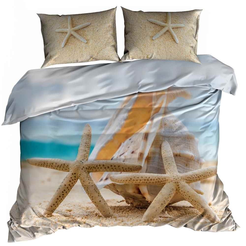 Pościel 3D Bawełna Satyna 200X220Cm Muszla Na Plaży