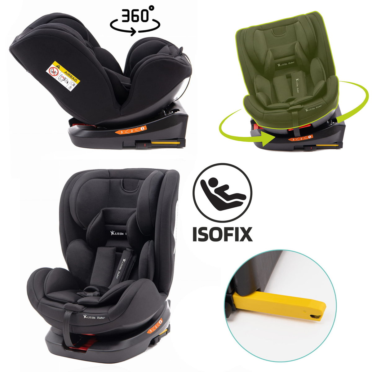 FOTELIK SAMOCHODOWY OBROTOWY 360° CZARNY 0-36 KG GR. 0+/1/2/3 + ISOFIX